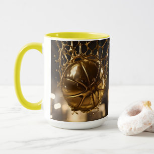 Gold Netball In A Gold Netball Net, Mug