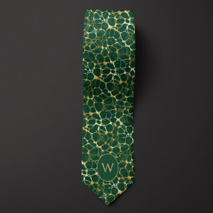 Gold Neuron Network on Green Background Tie