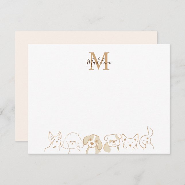 Gold Neutral Pop Dog Pattern Elegant Monogram Card (Front/Back)