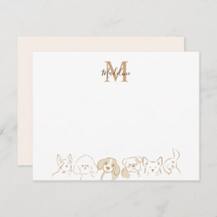 Gold Neutral Pop Dog Pattern Elegant Monogram Card