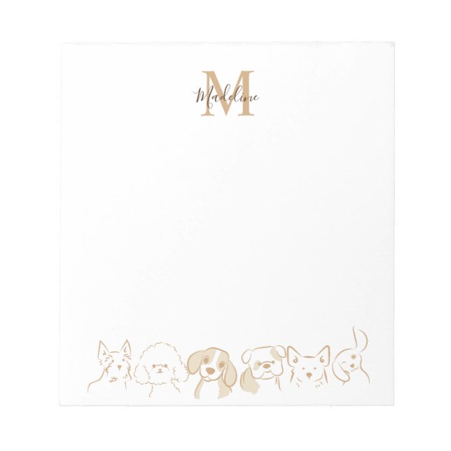 Gold Neutral Pop Dog Pattern Elegant Monogram Notepad (Front)
