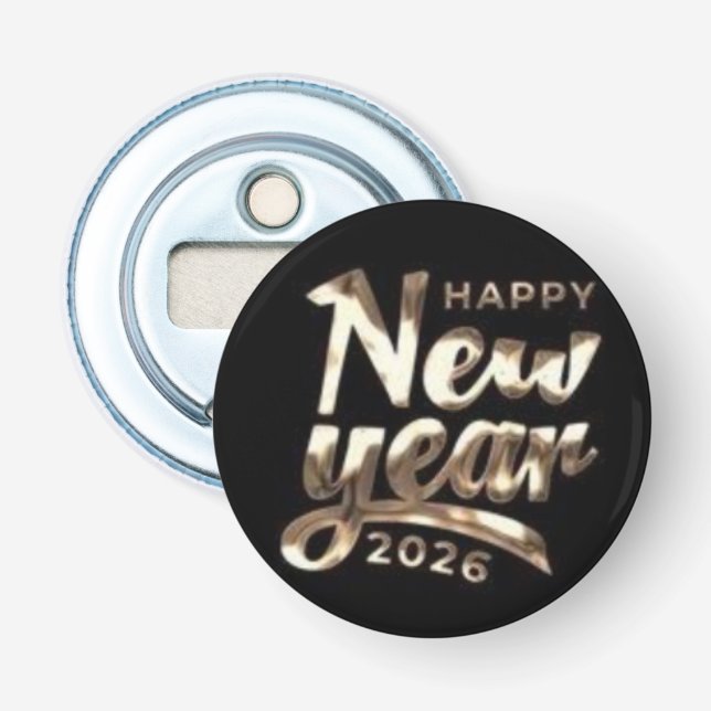 Gold New Year 2026 Badge Bottle Opener (Front)