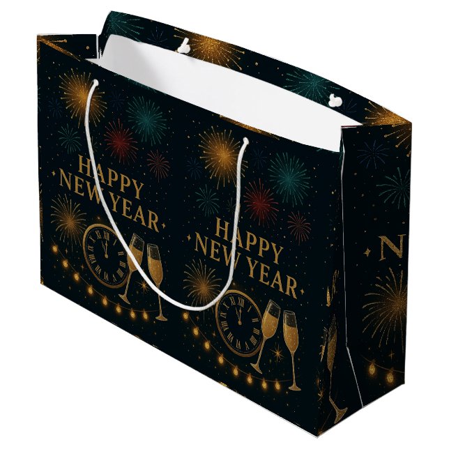 Gold New Year Large Gift Bag (Back Angled)
