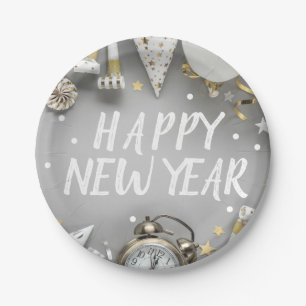 Gold New Year Party New Years Day Clipart Paper Plate