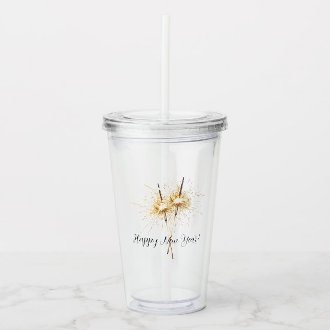 Gold New Year's Eve Day Celebration Sparklers Acrylic Tumbler (Front)