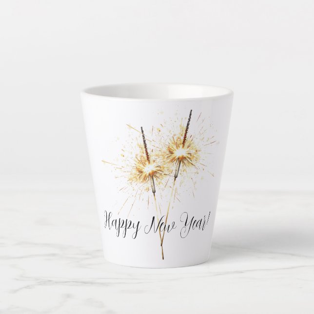 Gold New Year's Eve Day Celebration Sparklers Latte Mug (Front)