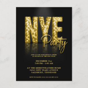 Gold New Years Eve Disco Party Invitation