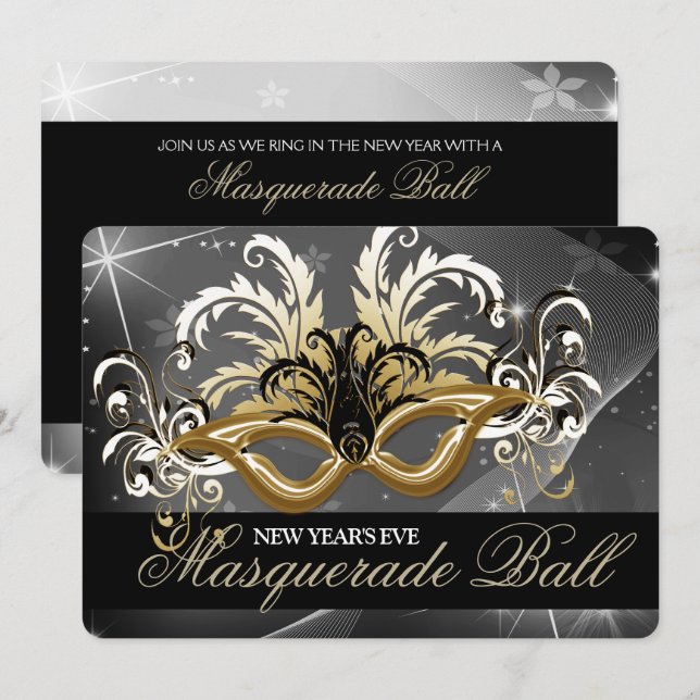 Gold New Years Eve Masquerade Ball Invitation (Front/Back)