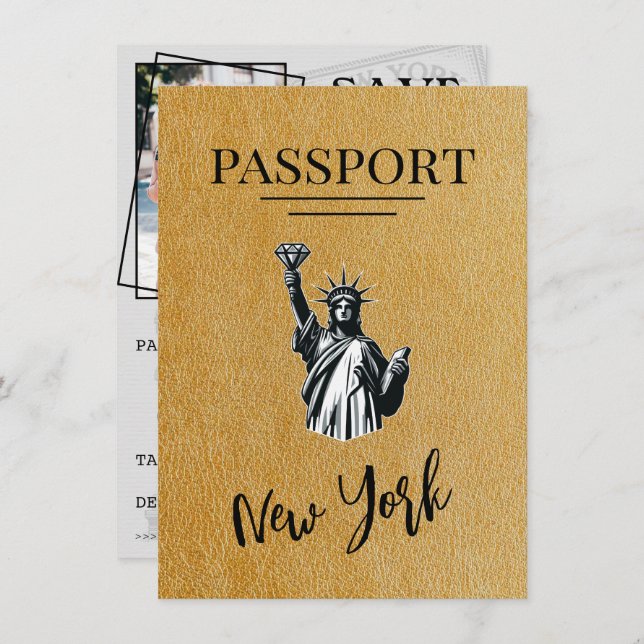 Gold New York City Passport Save The Date (Front/Back)