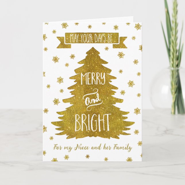 Gold Niece & Family Merry Christmas Card (Front)
