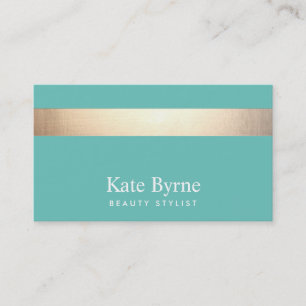 Gold (no shine) Striped Modern Stylish Turquoise Business Card