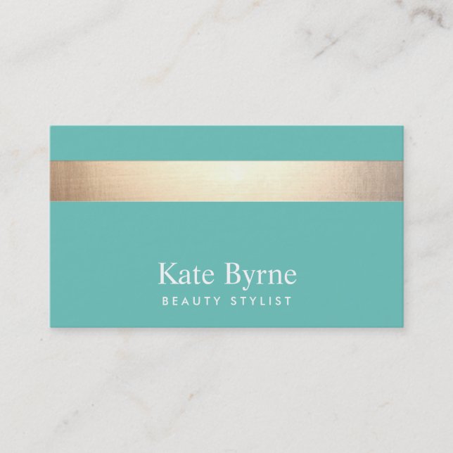 Gold (no shine) Striped Modern Stylish Turquoise Business Card (Front)