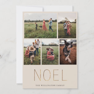 Gold NOEL Modern Photo Collage Holiday Card Sand