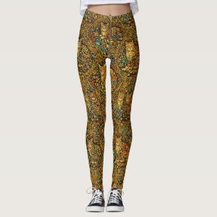 Gold Nouveau Style Cats Leggings