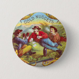 Gold Nuggets Antique Cigar Label 2 Inch Round Button