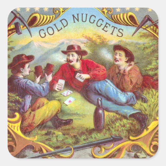 Gold Nuggets: Antique Cigar Label Wild West Art (Front)