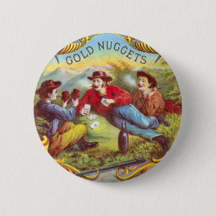Gold Nuggets: Antique Cigar Label Wild West Art 2 Inch Round Button