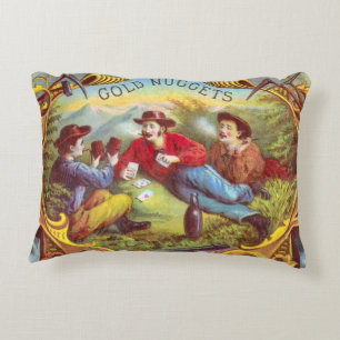 Gold Nuggets: Antique Cigar Label Wild West Art Accent Pillow
