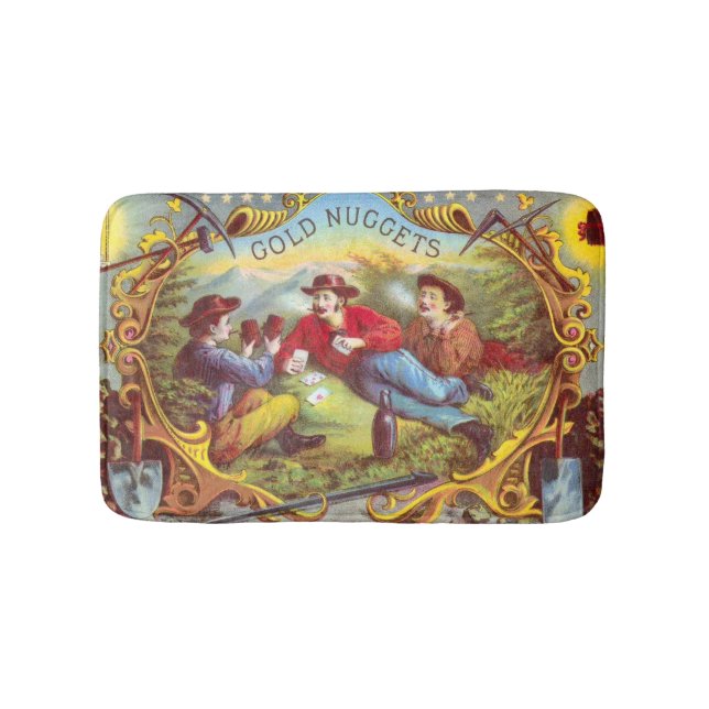 Gold Nuggets: Antique Cigar Label Wild West Art Bath Mat (Front)