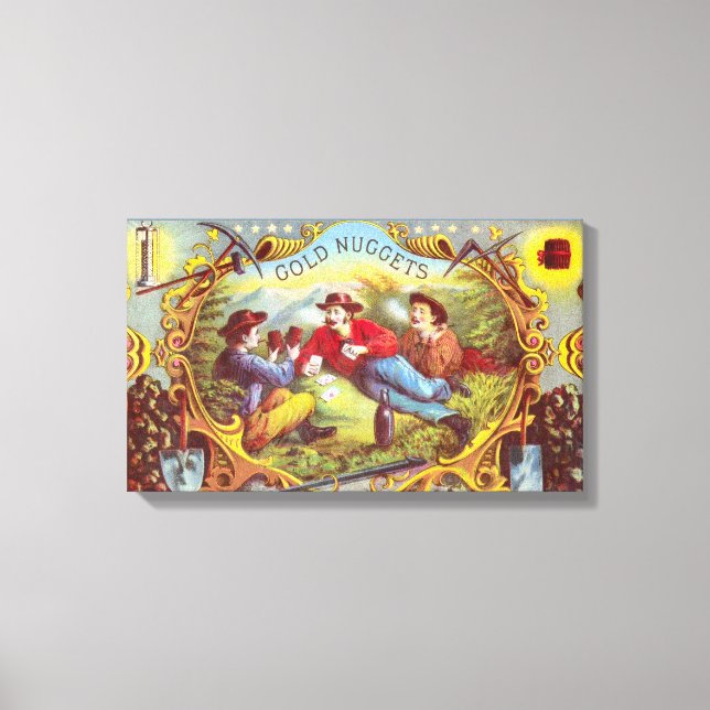 Gold Nuggets: Antique Cigar Label Wild West Art Canvas Print (Front)