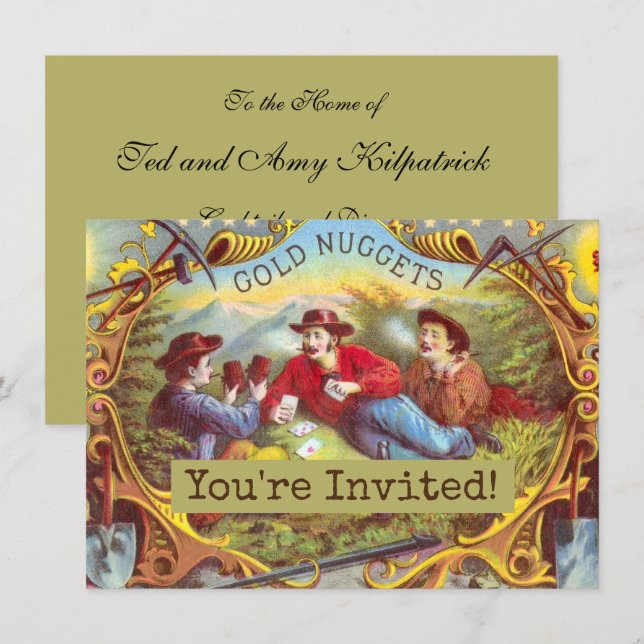 Gold Nuggets: Antique Cigar Label Wild West Art Invitation (Front/Back)