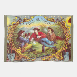 Gold Nuggets: Antique Cigar Label Wild West Art Kitchen Towel