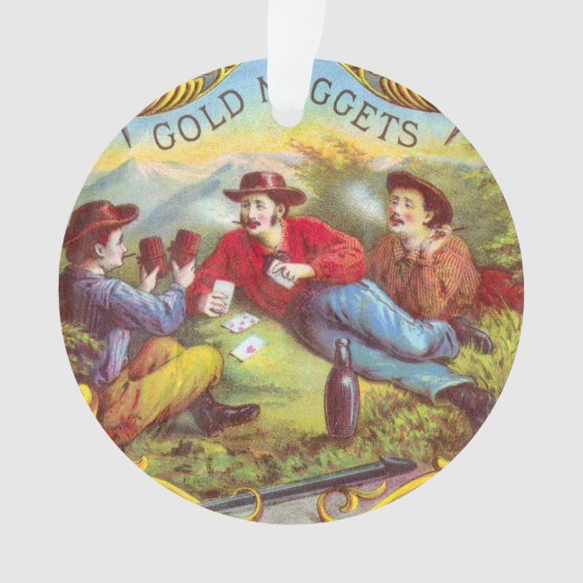 Gold Nuggets: Antique Cigar Label Wild West Art Ornament (Front)