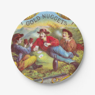 Gold Nuggets: Antique Cigar Label Wild West Art Paper Plate