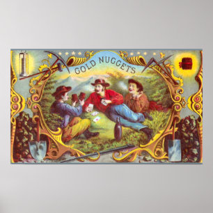 Gold Nuggets: Antique Cigar Label Wild West Art Poster