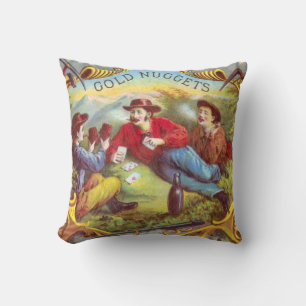 Gold Nuggets: Antique Cigar Label Wild West Art Throw Pillow