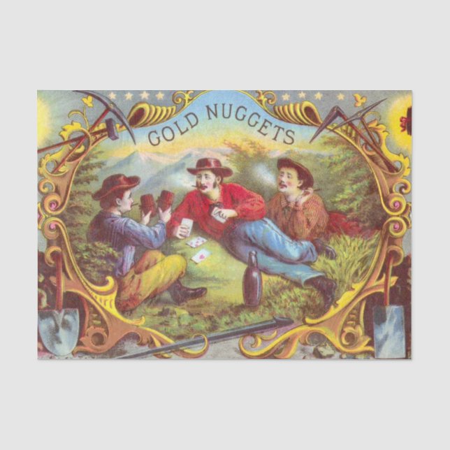 Gold Nuggets: Antique Cigar Label Wild West Art Tissue Paper (Front)