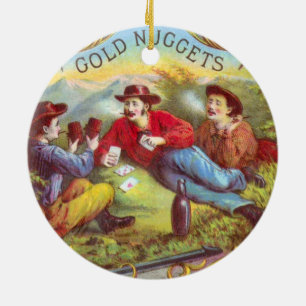 Gold Nuggets Vintage art old west cowboys Ceramic Ornament