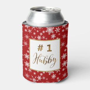 Gold Number 1 Hubby Winter Snowflakes Monogram Can Cooler