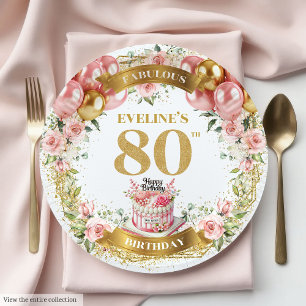 Gold Number 80 Party Paper Plates