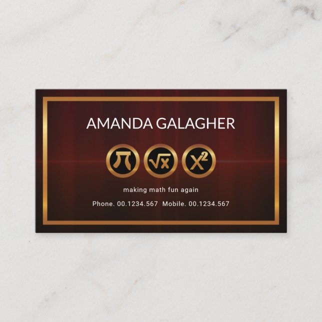 Gold Numerical Symbols Frame Tutor Business Card (Front)