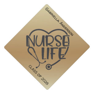 Gold Nurse Life Stethoscope Graduation Cap Topper