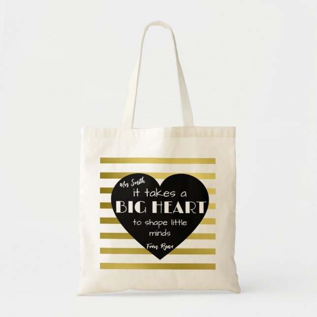 Gold Nursery Thank you Teacher Bag BIG HEART (Front)
