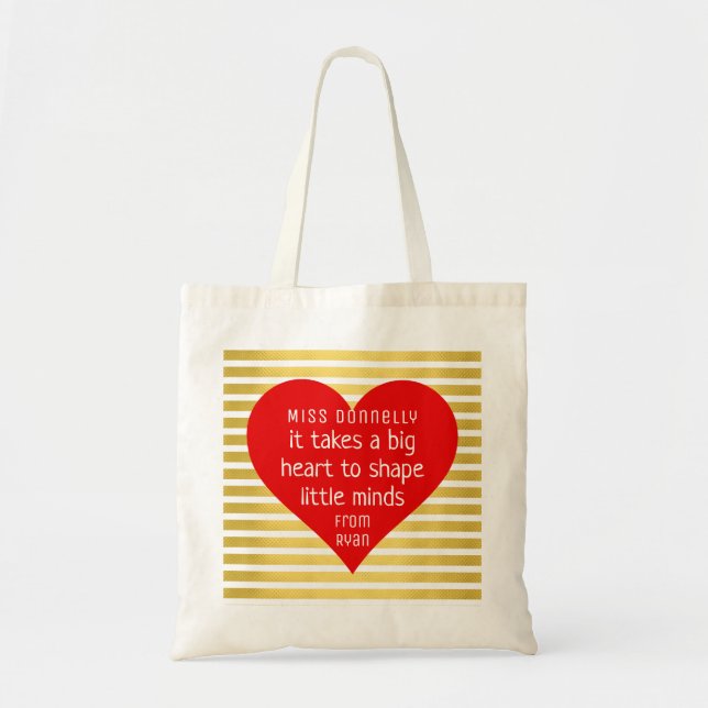 Gold Nursery Thank you Teacher Bag Red BIG HEART (Front)
