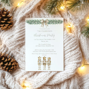 Gold Nutcracker and Mistletoe Christmas Invitation