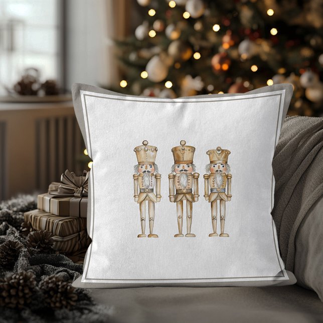 Gold Nutcracker Ballet Christmas Festive Holiday  Throw Pillow (Gold Nutcracker traditional Christmas throw pillow)