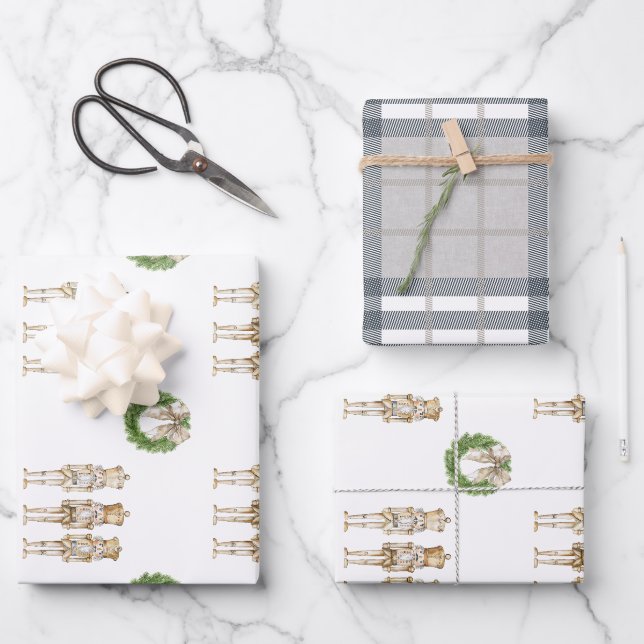 Gold Nutcracker Christmas  Wrapping Paper Sheet (Front)