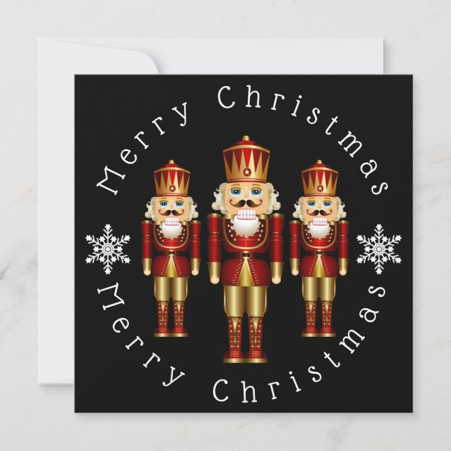 Gold Nutcrackers Personalize Christmas Card (Front)