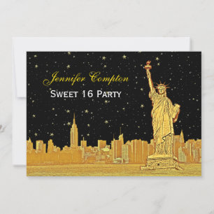 Gold NYC Skyline #2 Etch Starry DIY BG H Sweet 16 Invitation