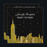 Gold NYC Skyline Etched Starry DIY BG SQ Sweet 16 Invitation<br><div class="desc">Gold NYC Skyline Etched Look 01 Invitation Suite Black & White, Starry Sky, Black Background Shown: Choose Your Background Colour - Sweet Sixteen Party Invitation =========== Elegant, stylish, chic customizable invitations and accessories with an iconic view of the New York City skyline, featuring a gold colour etched look photo of...</div>
