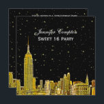 Gold NYC Skyline Etched Starry DIY BG SQ Sweet 16 Invitation<br><div class="desc">Gold NYC Skyline Etched Look 01 Invitation Suite Black & White, Starry Sky, Black Background Shown: Choose Your Background Colour - Sweet Sixteen Party Invitation =========== Elegant, stylish, chic customizable invitations and accessories with an iconic view of the New York City skyline, featuring a gold colour etched look photo of...</div>