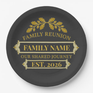 Gold Oak Leaf Family Reunion Custom Name and Year Paper Plate
