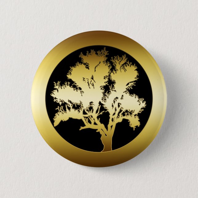 GOLD OAK TREE 2 INCH ROUND BUTTON (Front)