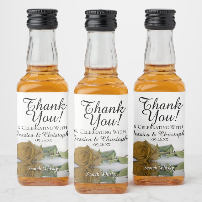 Gold Ochre Reflecting Rose Wedding Thank You Mini Liquor Bottle Label (Bottles)