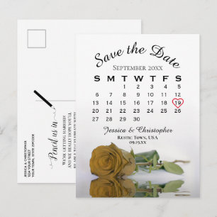 Gold Ochre Rose Wedding Calendar Save the Date Announcement Postcard