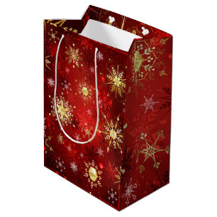 Gold of Red Snowflakes Xmas Christmas Medium Gift Bag